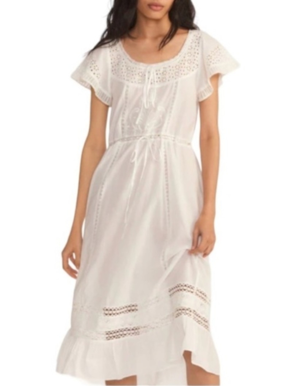 LoveShackFancy White Eyelet Lace Midi Dress | Size Small